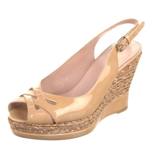 Stuart Weitzman Patent Leather Espadrille Wedge Sandals Heels Size 7 Women's - Picture 1 of 14